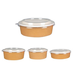 Take-Away Kraft Paper Salad Bowl Food Grade Takeout Tableware Food Bowl With Lid - 1500ML