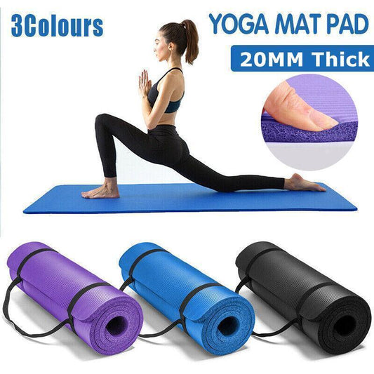 20MM Thick Yoga Mat Pad NBR Nonslip Exercise Fitness Pilate Gym Durable - Black