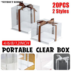 20 PCS Clear Treat Box Box Portable Cake Display Transparent Birthday Cake - 6 INCH(without ribbon)-Single