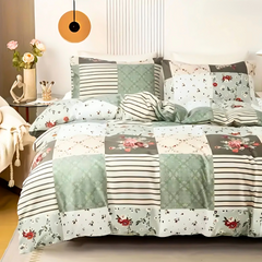 Dreamfields - Emerald Plaid Quilt Cover Set - (3pcs, Super King Size)