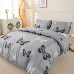Dreamfields - Mono Papilio Quilt Cover Set - (3pcs, Double Size)