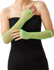 12x Long Elbow Length Fishnet Gloves Fingerless 70s 80s Womens Costume Party Bulk in Fluro Green