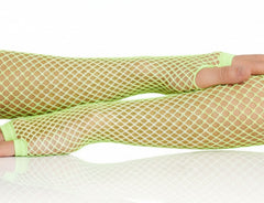 12x Long Elbow Length Fishnet Gloves Fingerless 70s 80s Womens Costume Party Bulk in Fluro Yellow