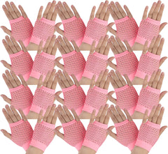 24 Pair Fishnet Gloves Fingerless Wrist Length 70s 80s Costume Party Light Pink