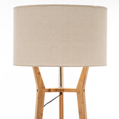 168cm Large Bamboo Wooden Tripod Floor Lamp Light Modern Linen Shade w Shelves