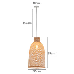 Natural Woven Bamboo Cone Pendant Lamp Hanging Light Bell Shade Boho Tropical