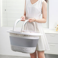 28L Foldable Laundry Washing Basket with Handle Collapsible - Grey/White