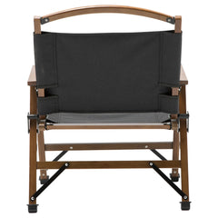 Bamboo Canvas Foldable Outdoor Camping Chair Wooden Travel Picnic Park - Black