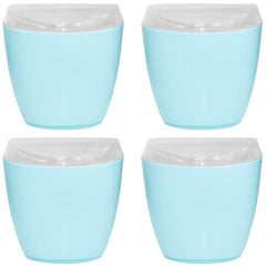 4x Oval Swing Top Waste Rubbish Bin Acrylic Lightweight Compact Bathroom Office in Blue