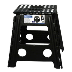 125kg Plastic Folding Stool Portable Chair 39cm Indoor/Outdoor Home - Black