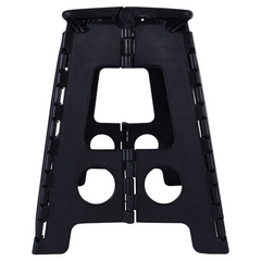 125kg Plastic Folding Stool Portable Chair 39cm Indoor/Outdoor Home - Black