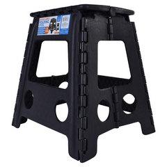 125kg Plastic Folding Stool Portable Chair 39cm Indoor/Outdoor Home - Black