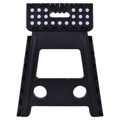 125kg Plastic Folding Stool Portable Chair 39cm Indoor/Outdoor Home - Black