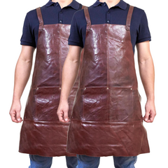 2x Pierre Cardin Professional Leather Apron Butcher Woodwork Barber - Chestnut