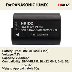 Hridz BLK22 Battery and Dual charger pack for Panasonic DMW-BLK22 LUMIX DSLR - combo-pack
