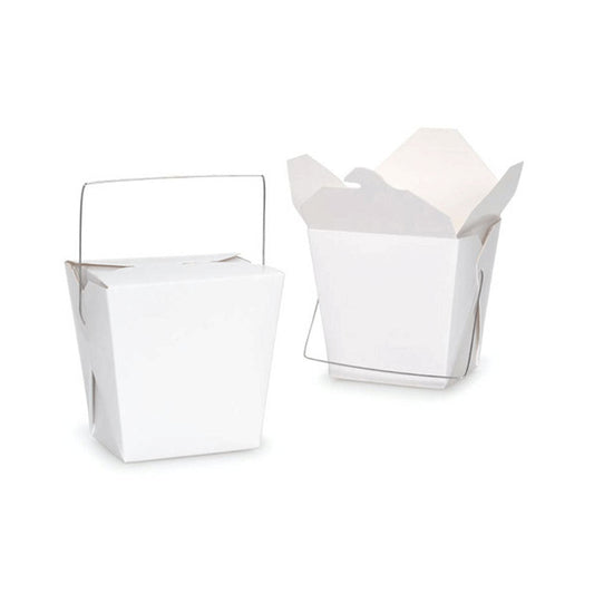 Bulk Packs 100 x 235ML/8oz White Noodle Box Pail With Metal Wire Handle