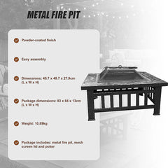 18" Square Metal Fire Pit Outdoor Heater