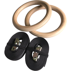 Birch Wood Gymnastic Rings with Adjustable Straps – Strength & Calisthenics Training