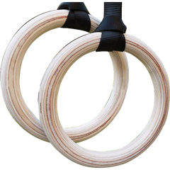 Birch Wood Gymnastic Rings with Adjustable Straps – Strength & Calisthenics Training