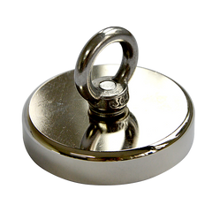 Round Neodymium Fishing Magnet with Countersunk Hole and Eyebolt, 500 LBS pull
