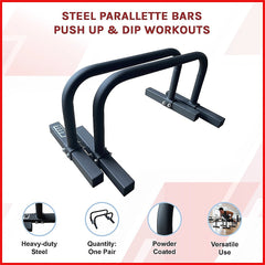 Steel Parallette Bars for Push Ups, Dips & Calisthenics Home Strength Training