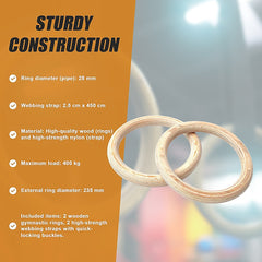 235mm Wooden Gymnastic Rings – Olympic Gym Strength Training & Fitness