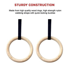 235mm Wooden Gymnastic Rings – Olympic Gym Strength Training & Fitness