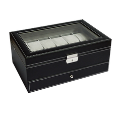 12 Grids Watch Display Case Leather jewellery Storage Box Organiser Lock Key