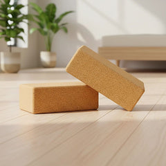 2 x Cork Yoga Block Set Natural Exercise Brick Support for Balance, Stretching and Stability