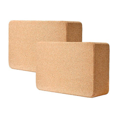 2 x Cork Yoga Block Set Natural Exercise Brick Support for Balance, Stretching and Stability