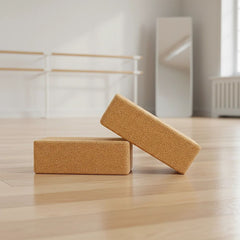 2 x Cork Yoga Block Set Natural Exercise Brick Support for Balance, Stretching and Stability