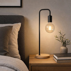 Modern Table lamp Desk Light Timber Base Bedside Bedroom Black