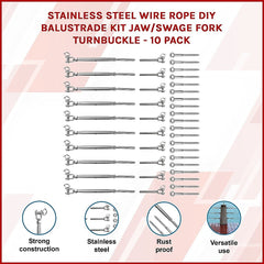 Stainless Steel Wire Rope Balustrade DIY Kit Jaw Swage Fork Turnbuckle 10 Pack For Secure Cable Railing Systems