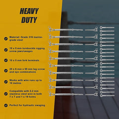 Stainless Steel Wire Rope Balustrade DIY Kit Jaw Swage Fork Turnbuckle 10 Pack For Secure Cable Railing Systems