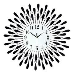 Large Modern 3D Crystal Wall Clock Luxury Art Metal Round Home Decor