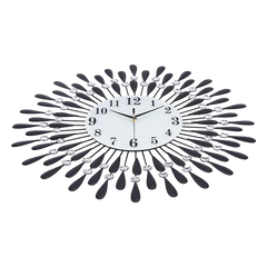 Large Modern 3D Crystal Wall Clock Luxury Art Metal Round Home Decor