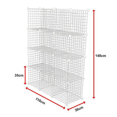 12 Cube Wire Grid Organiser Bookcase Storage Cabinet Wardrobe Closet White