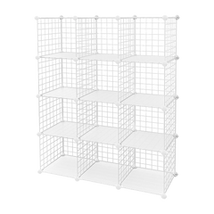 12 Cube Wire Grid Organiser Bookcase Storage Cabinet Wardrobe Closet White