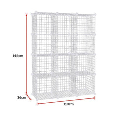 12 Cube Wire Grid Organiser Bookcase Storage Cabinet Wardrobe Closet White