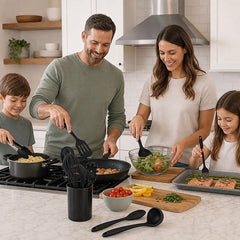 Silicone Kitchen Utensil Set – Black 11-Piece Set with Holder