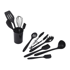 Silicone Kitchen Utensil Set – Black 11-Piece Set with Holder