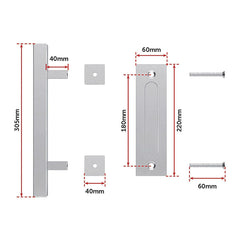 12" Square Pull and Flush Door Handle Set Stainless Steel Barn Door Hardware