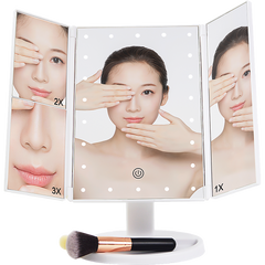 Makeup Mirror With LED Light Standing Mirror Magnifying Tri-Fold Touch