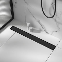 1000mm Tile Insert Bathroom Shower Black Grate Drain w/Centre outlet Floor Waste
