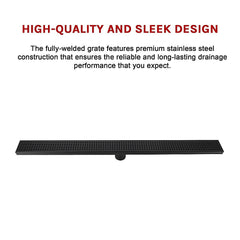 800mm Bathroom Shower Black Grate Drain w/Centre outlet Floor Waste