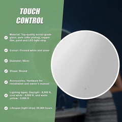 50cm LED Wall Mirror Bathroom Mirrors Light Decor Round