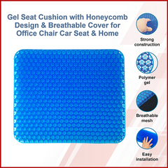 Gel Seat Cushion with Honeycomb Design & Breathable Cover for Office Chair Car Seat & Home