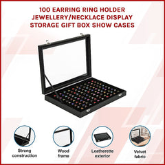 100 Slot Jewellery Display Box with Glass Lid for Rings, Earrings & Collectables