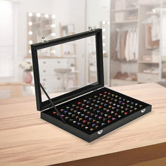 100 Slot Jewellery Display Box with Glass Lid for Rings, Earrings & Collectables