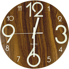 Glow In The Dark Wall Clock 30cm – Luminous Quartz Quiet Wooden Home Décor